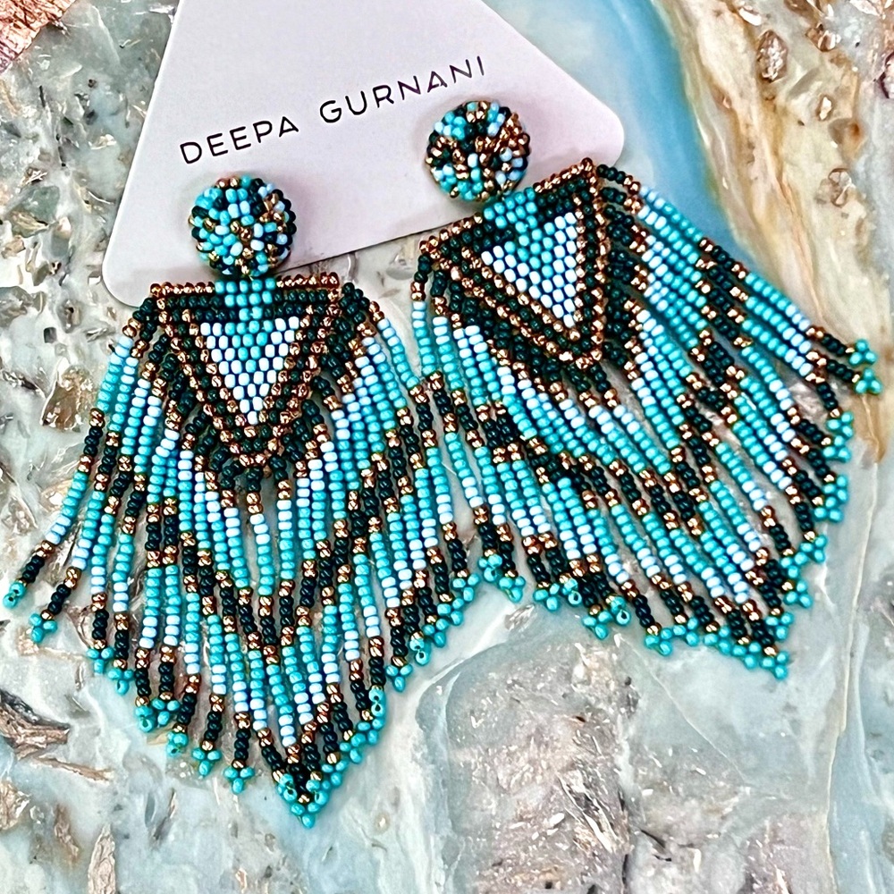 πΊπHPππΊ NWT Anthropologie Deepa Beaded Fringe Chandeliers - Picture 13 of 16